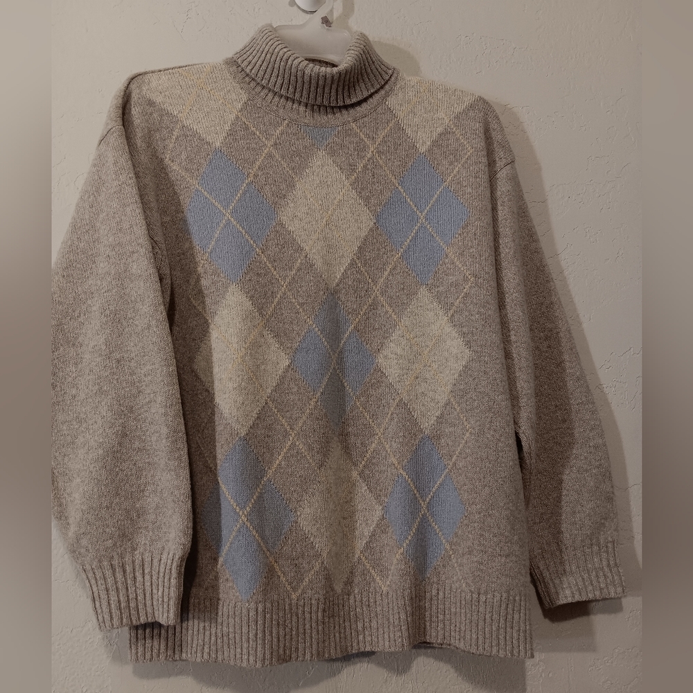 LACOSTE Sweater Pure New Wool Sz44 Turtleneck Gray Pullover